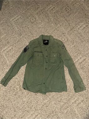 Young & Reckless Olive Green Miliary Shirt Jacket-Medium Womens